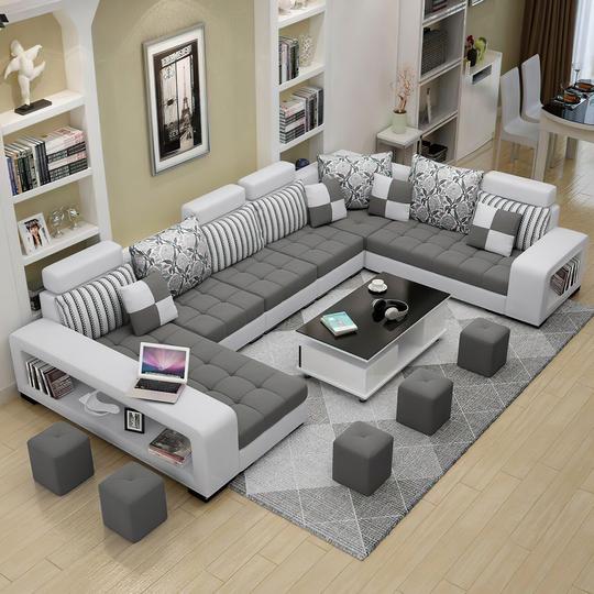 Mặt cắt sofa phòng khách với màu xám đậm và xám nhạt